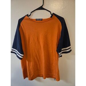 Point Zero Active Gear Mens Orange Navy Blue Raglan Baseball T-Shirt Striped XL